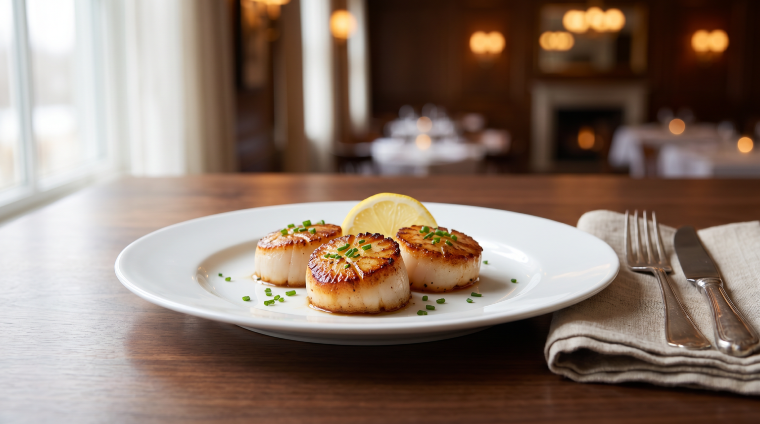 Seared sea scallops with lemon and herbs