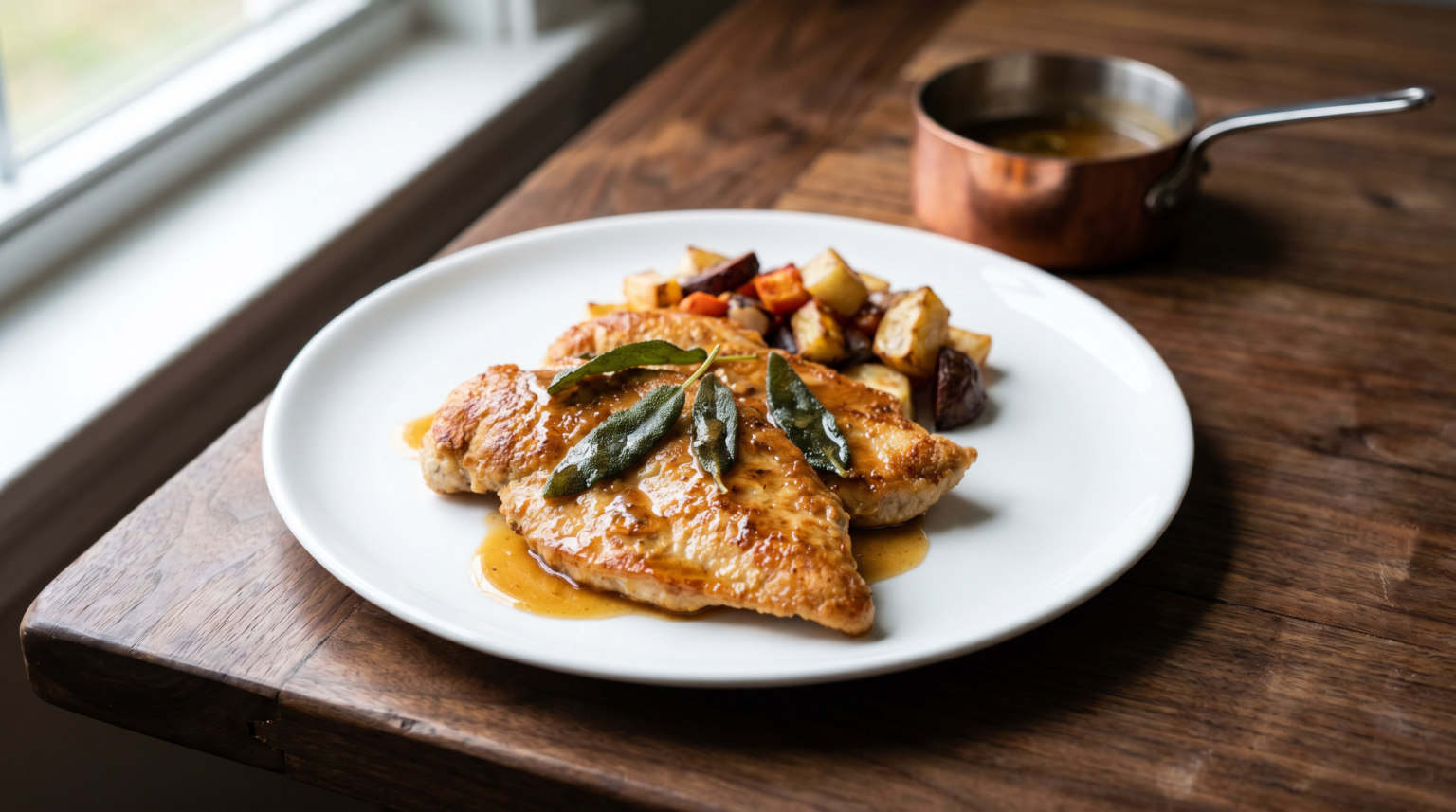 Seared turkey cutlets with sage and pan sauce